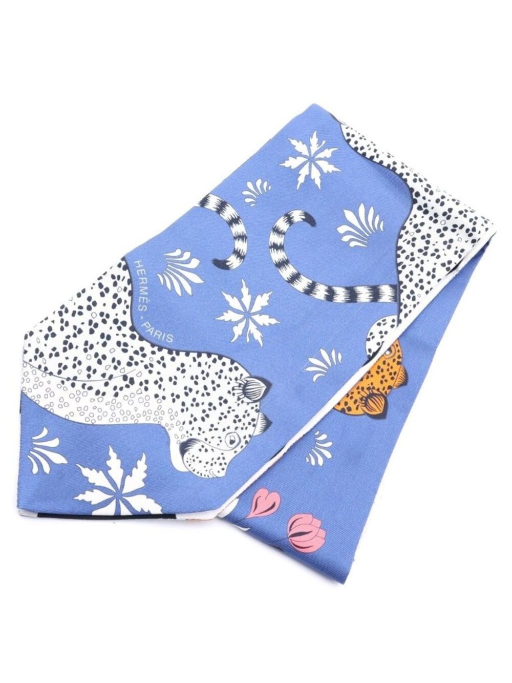 Hermes les Leopards Maxi Twilly Twill Up Scarf Blue